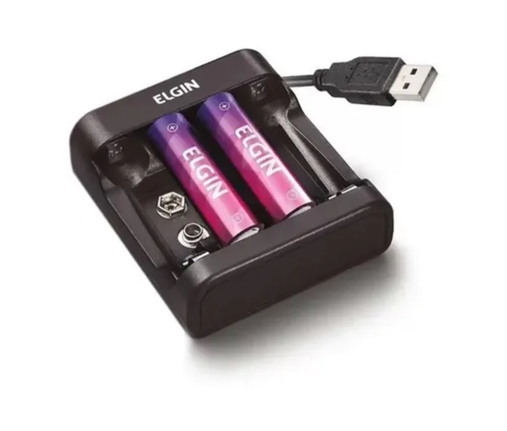 Carregador Usb Elgin Para Pilha AA/AAA/9V