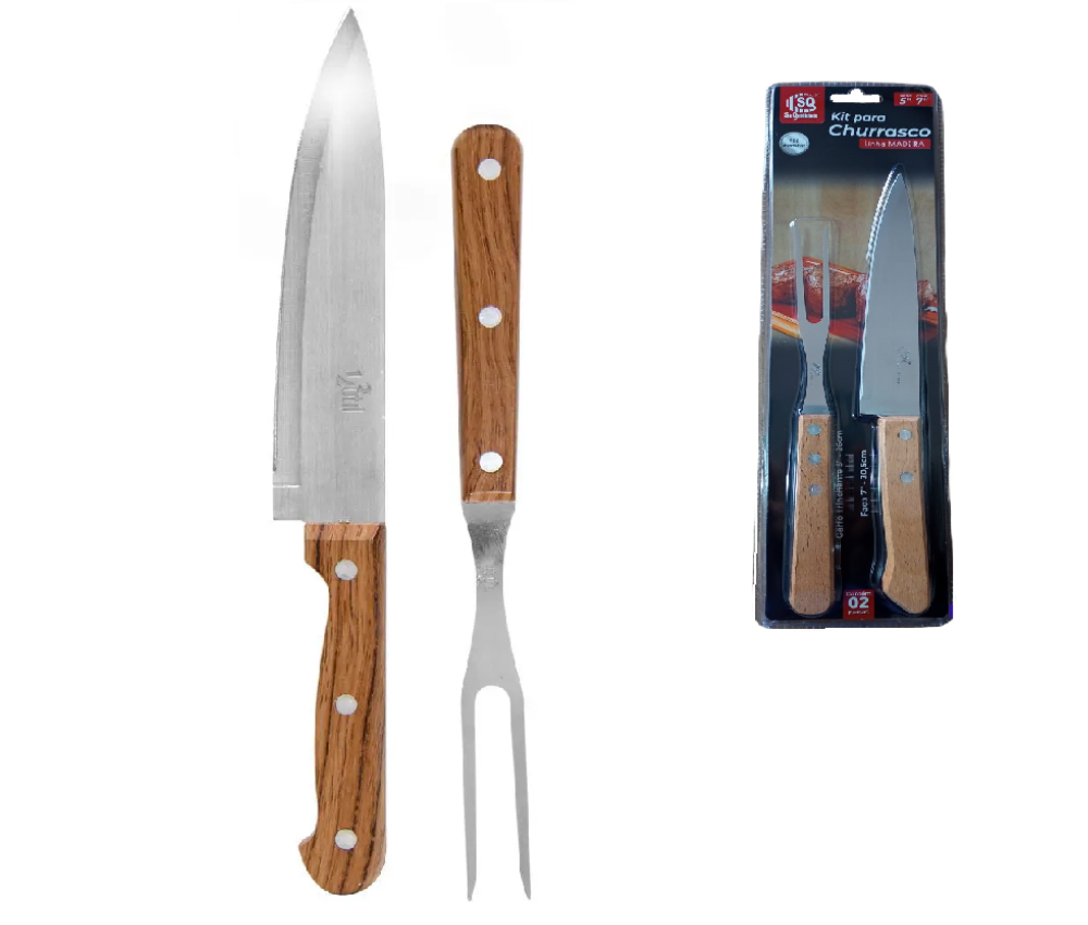 Kit Churrasco Faca E Garfo Cabo Madeira SQ-4259