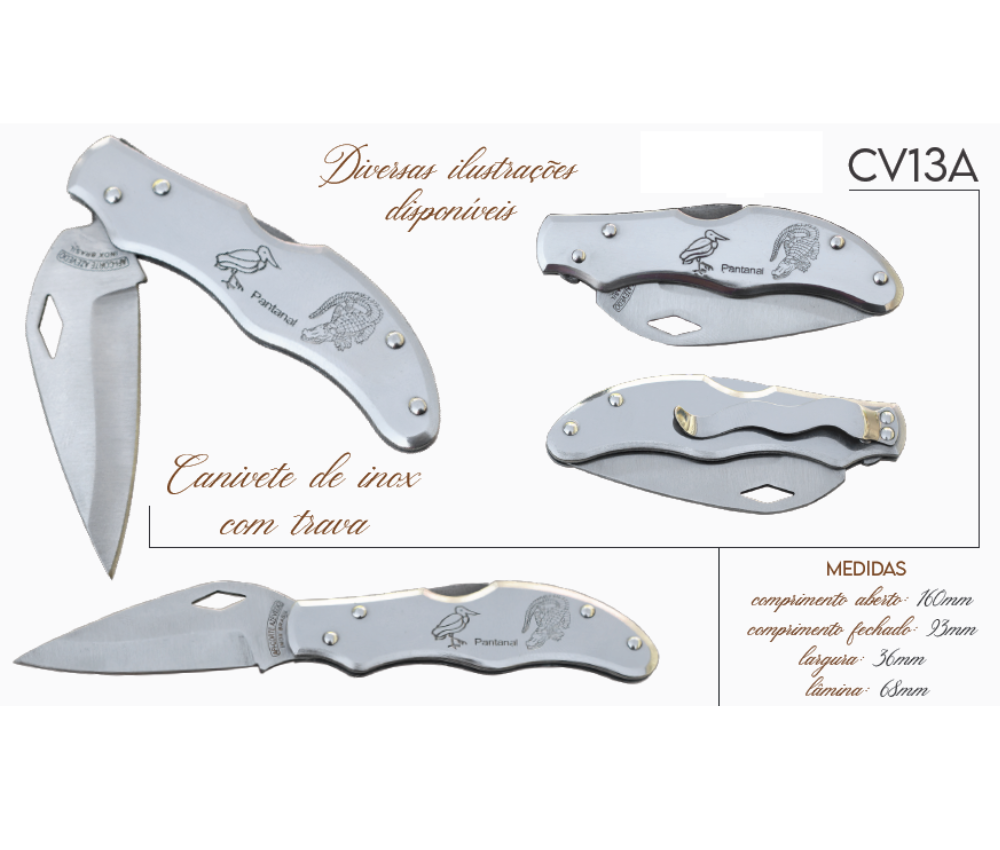 Canivete Dobrável Inox C/ Clip CV13 16cm