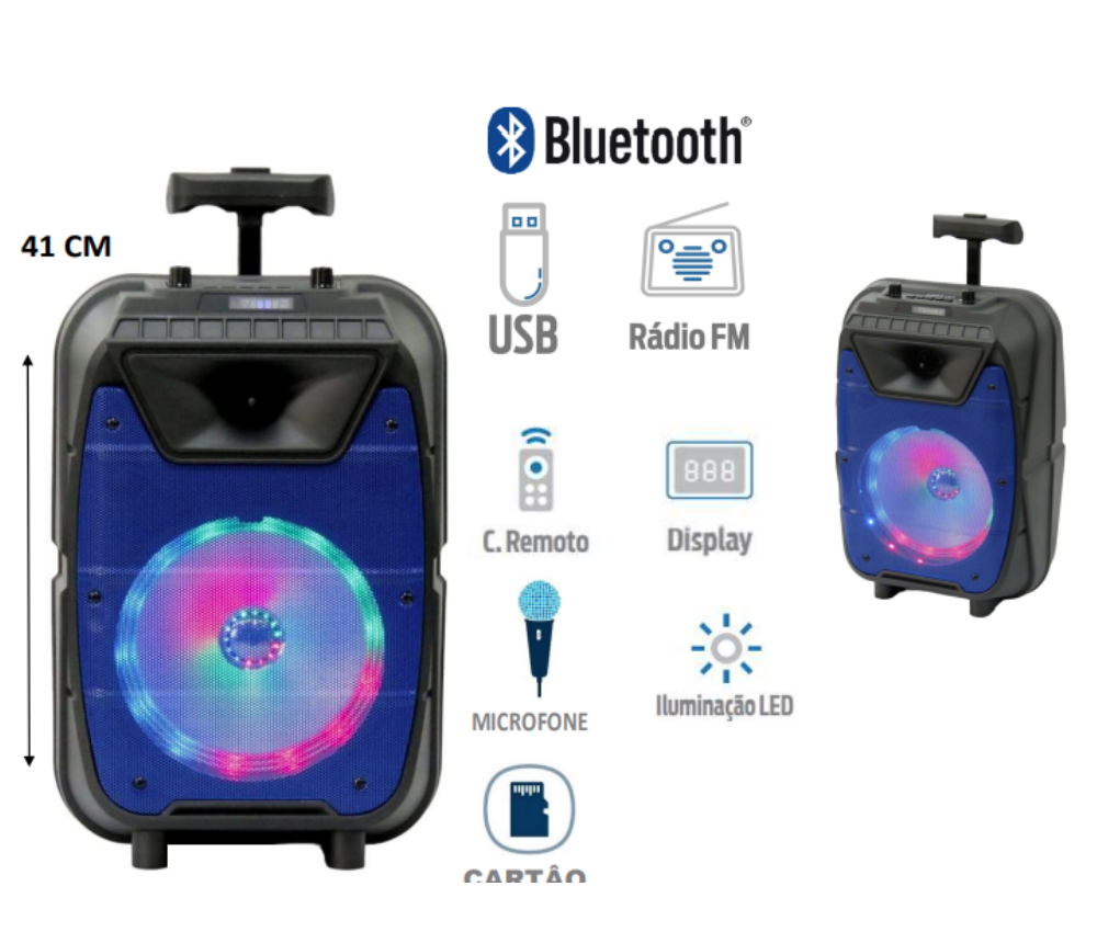 Caixa De Som MS-8121 Bluetooth/Usb/Fm/Karaokê C/ Microfone 