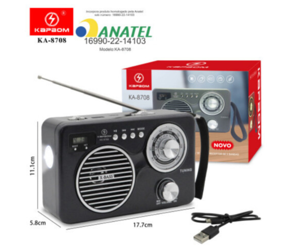 Rádio KA-8708 Fm/Am/Sw/Usb/Tf/Bluetooth 