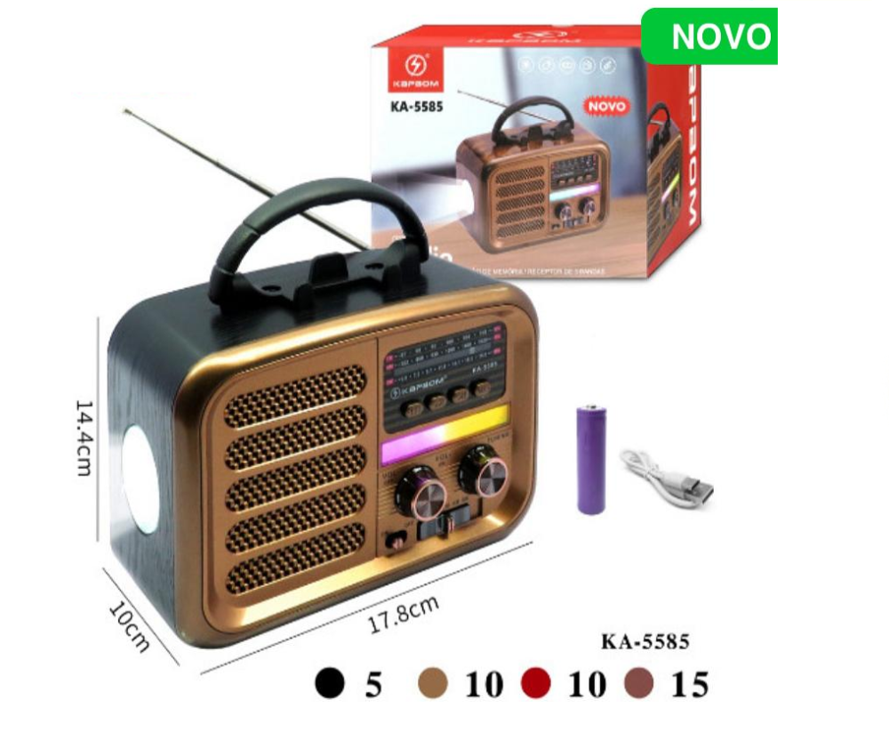 Rádio KA-5585 Am/Fm/Sw Usb/Sd Bluetooth Com Lanterna 