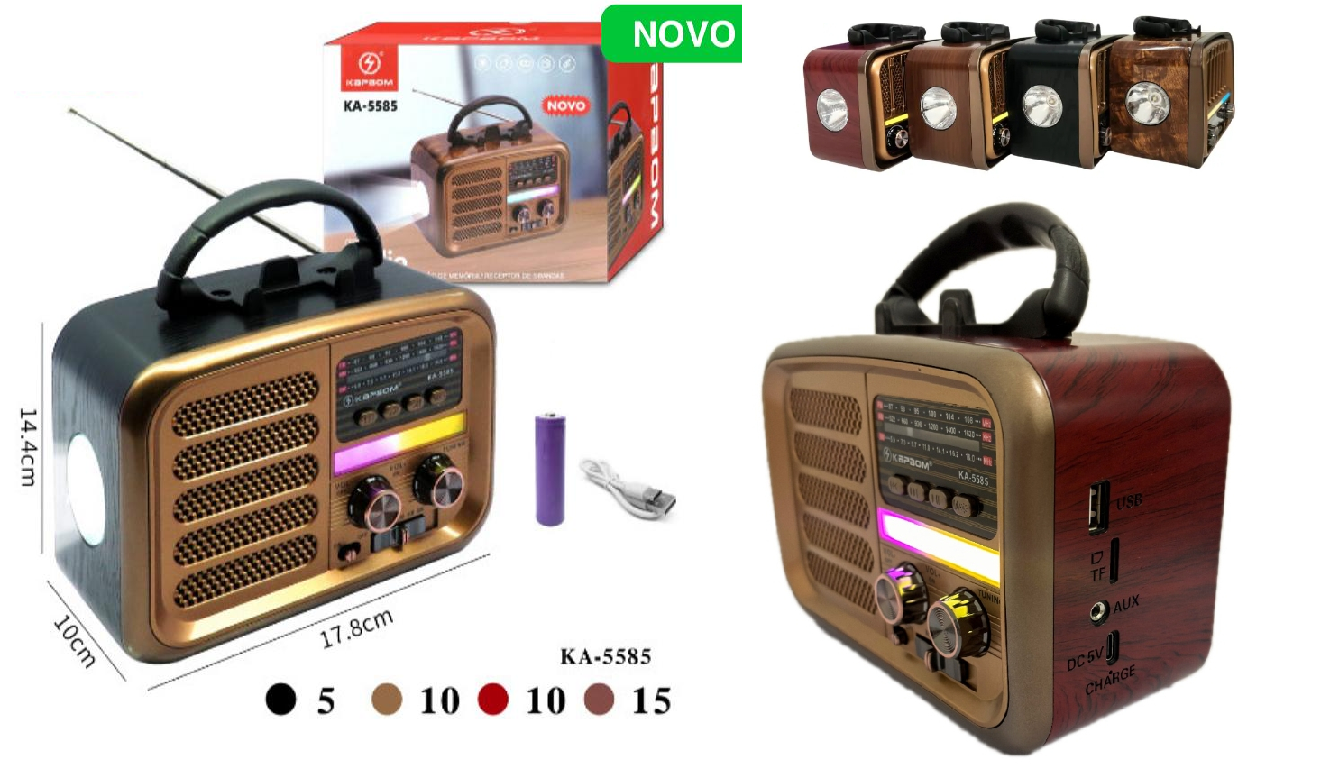 Rádio KA-5585 Am/Fm/Sw Usb/Sd Bluetooth Com Lanterna 