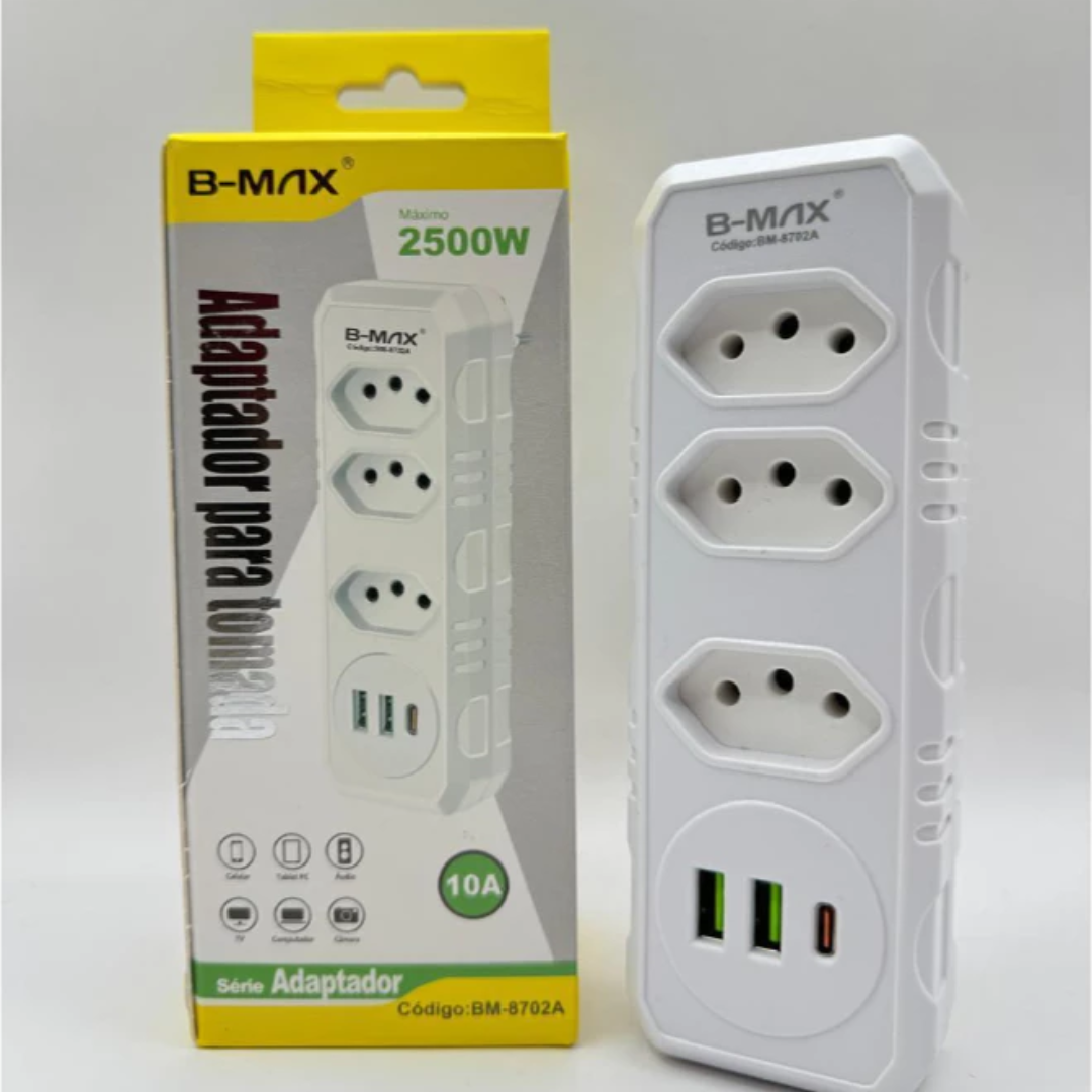 Régua C/ 3 Tomadas + 3 Usb 1 Tipo C BM-8702A