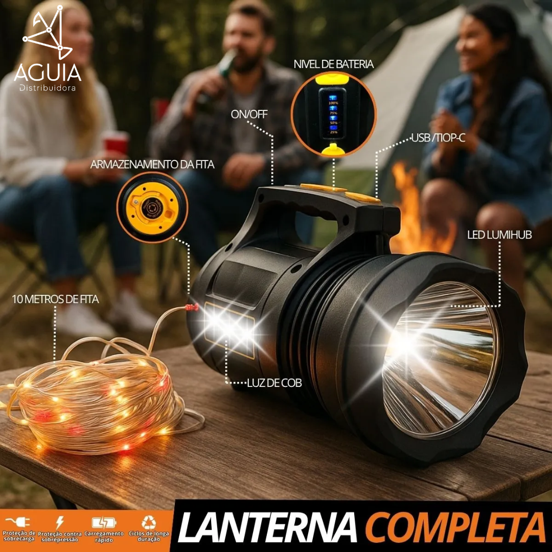 Lanterna Holofote BM-TD8100 P90 + Cob 22cm