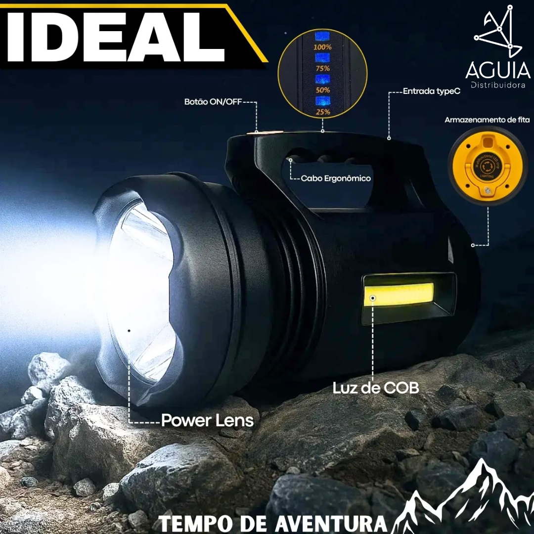 Lanterna Holofote BM-TD8100 P90 + Cob 22cm