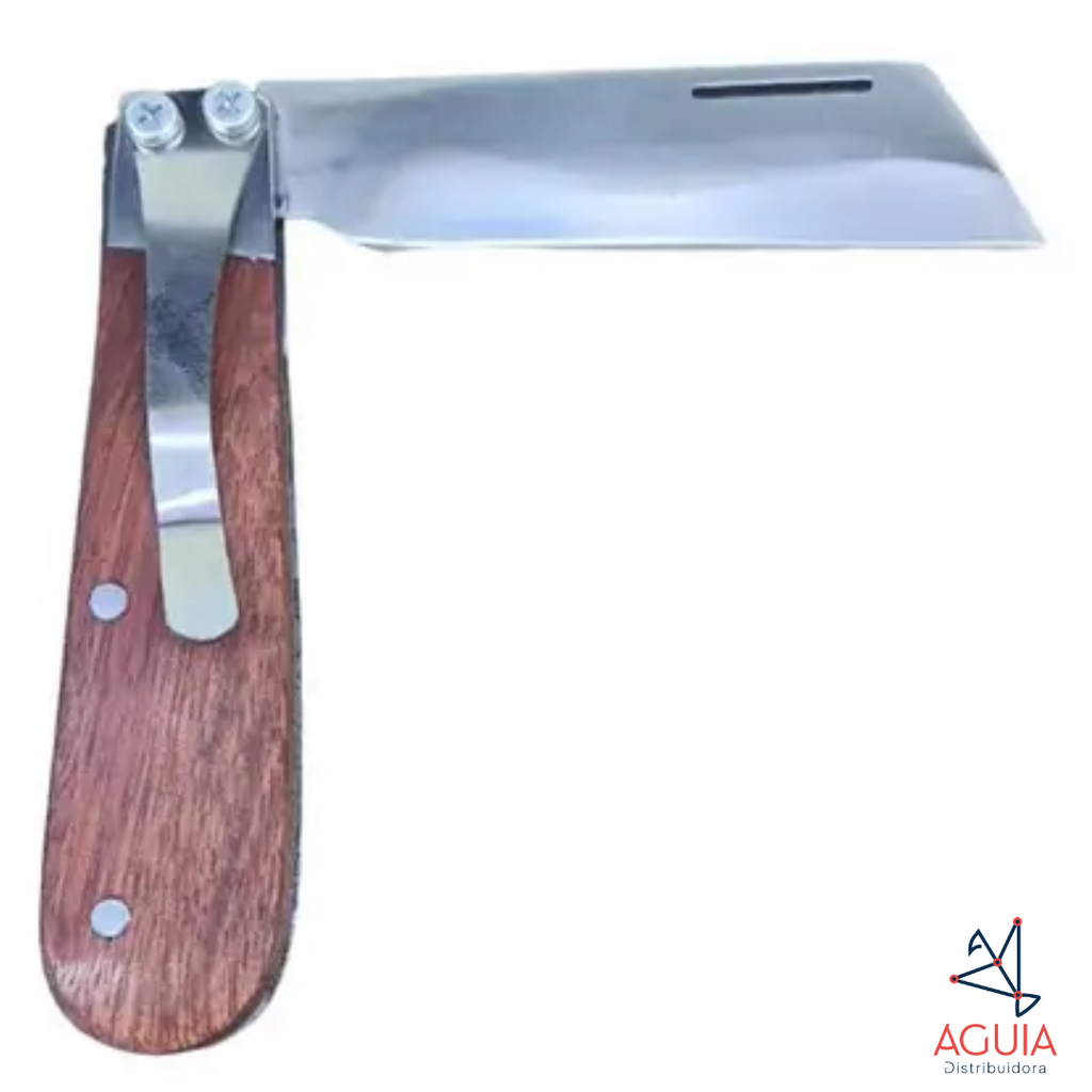 Canivete Dobrável C/ Clip Cabo De Madeira AT-014 18cm