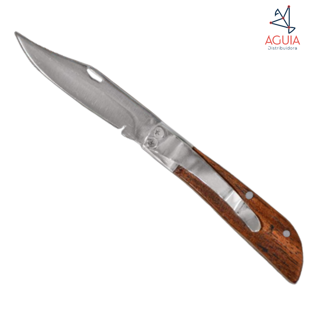 Canivete Dobrável C/ Clip Cabo De Madeira AT-016 10cm