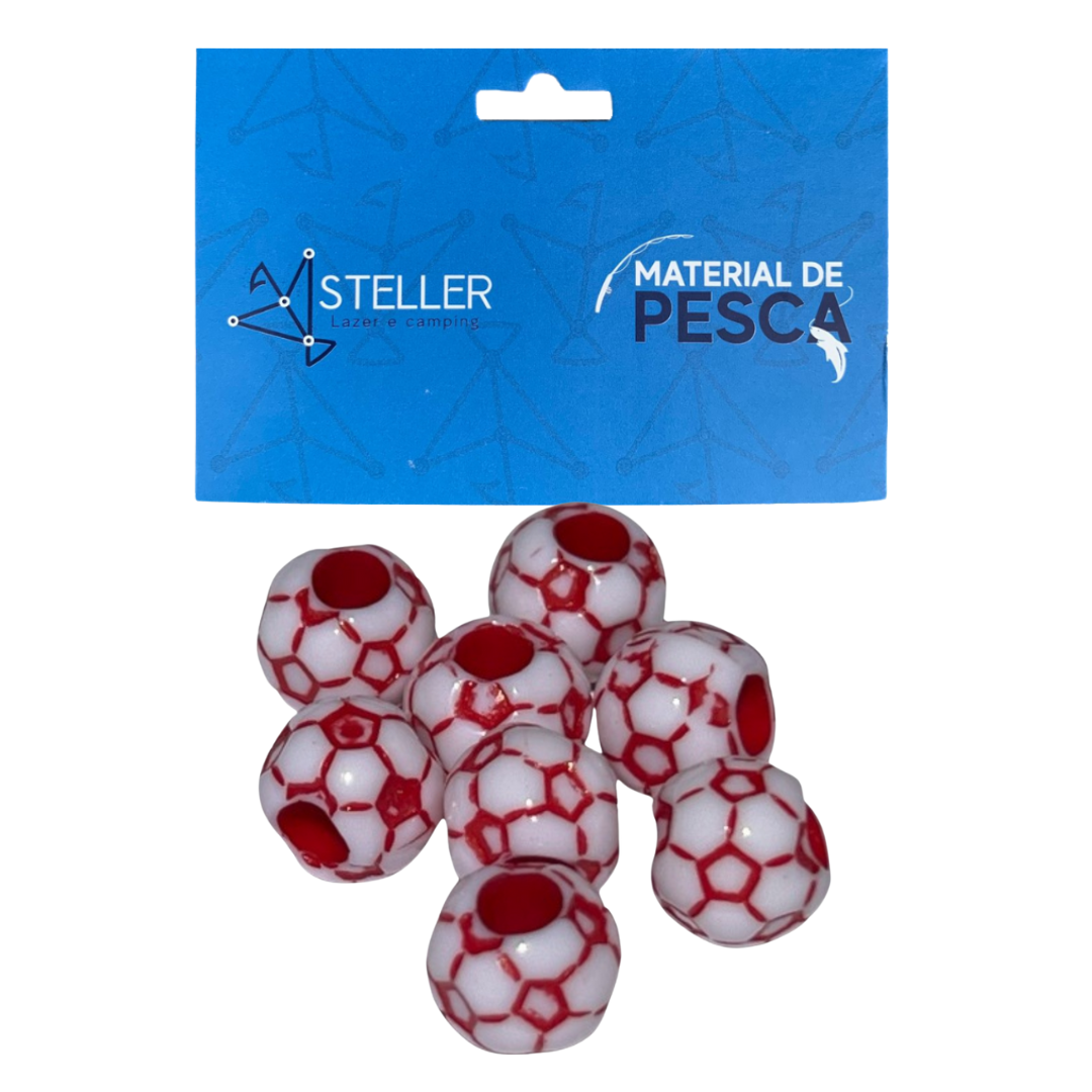 Miçanga Bola Futebol Branca/Vermelha Kit C/ 10un