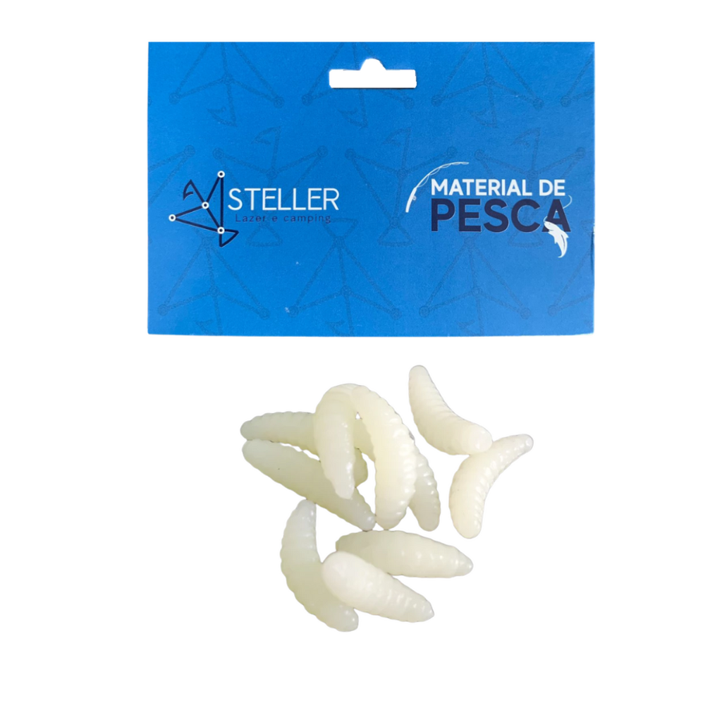 Isca Artificial Silicone Larva Branca Sem Anzol 2cm C/ 10 Und
