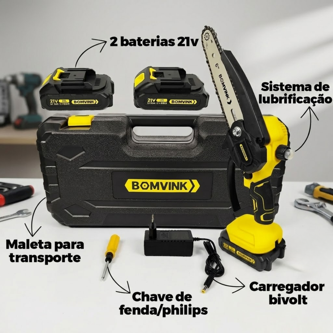 Mini Motosserra Portátil Bom-9102 21v 6p